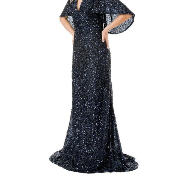 NEW LONG FORMAL SHEATH MOB DRESS EMBROIDERED W/ SPARKLING SEQUINS TC M2751T - Picture 5 of 8